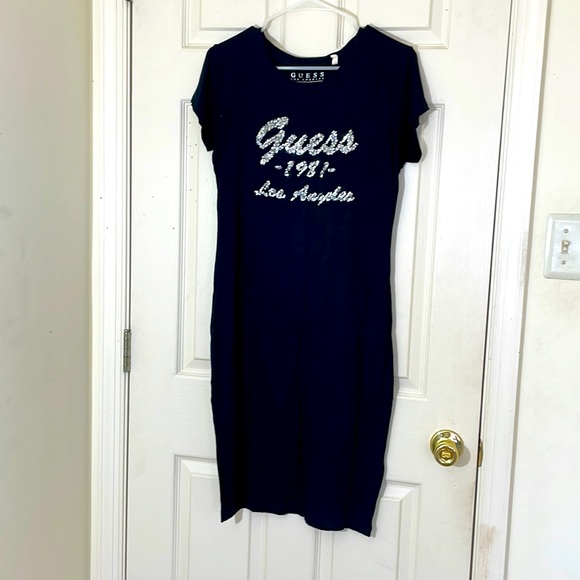 GUESS Sequins Logo Black Dress Size Large - Picture 1 of 5